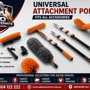 Universal Attachment Point cleaning system with telescopic pole and attachments