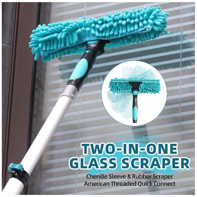 Two-in-one glass scraper with chenille sleeve
